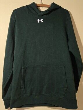Men's Under Armour Dark Green Pullover Hoodie with White Logo